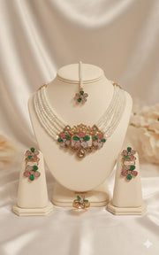 Embrace Royal Elegance with our Turkish Petal & Pearl Choker Set