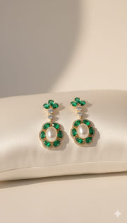 Royal Italian Pearl & Emerald Earrings -  Italian Zoro Collection