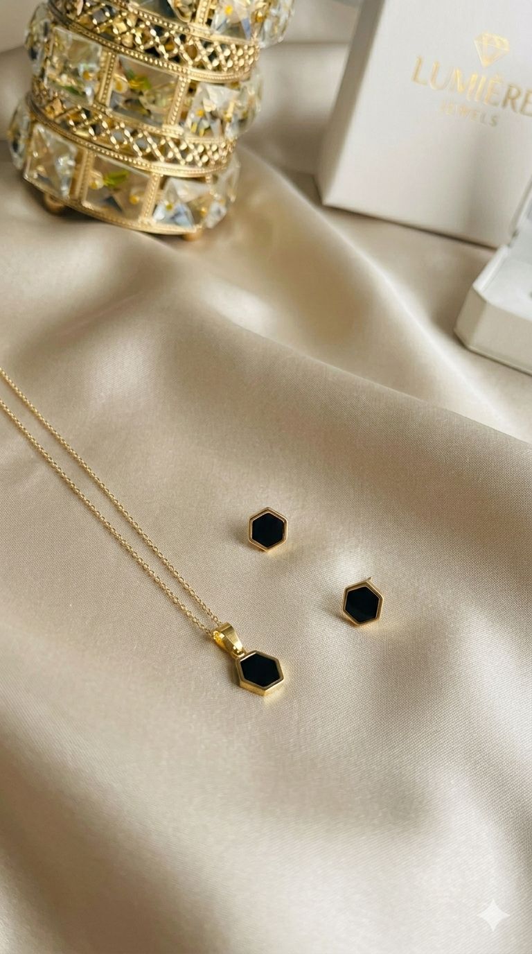The Midnight Hexa-Luxe Gold Stainless Pedant Set For Women/Girls