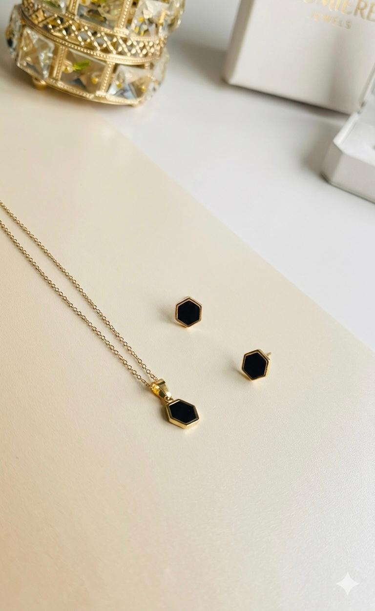The Midnight Hexa-Luxe Gold Stainless Pedant Set For Women/Girls