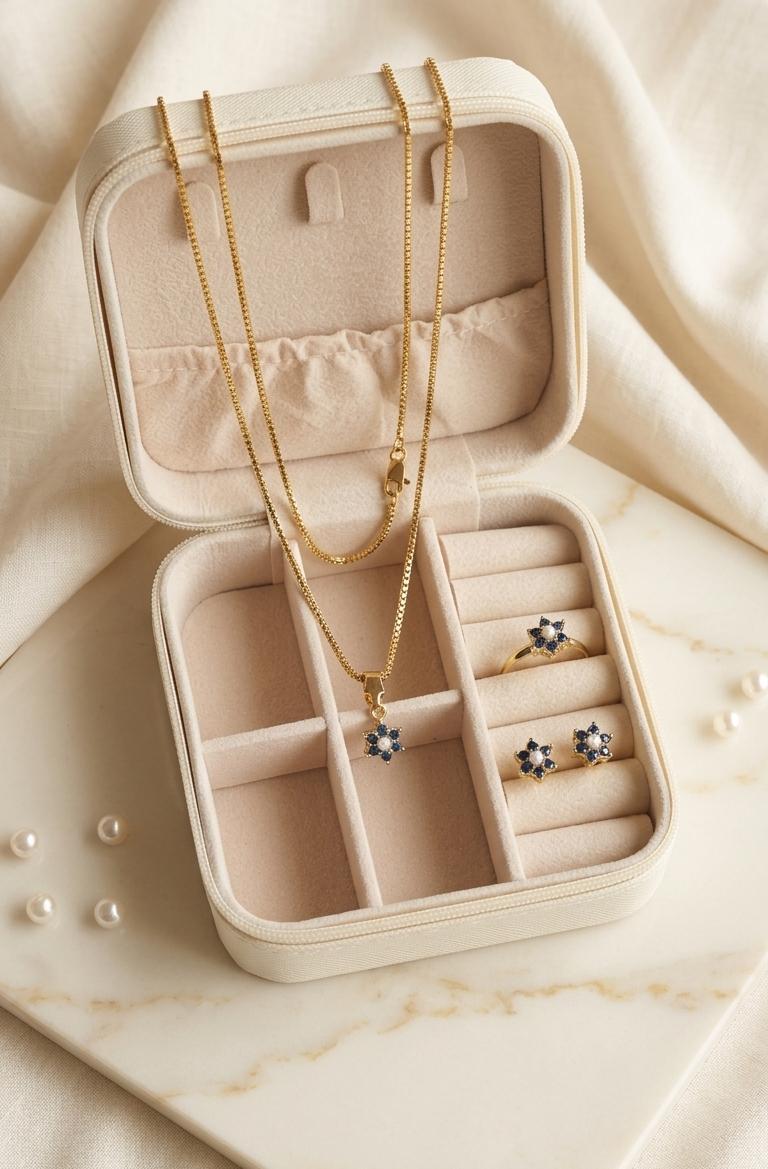 Sapphire Bloom Floral Jewelry Set | Gold Edition For Women/Girls