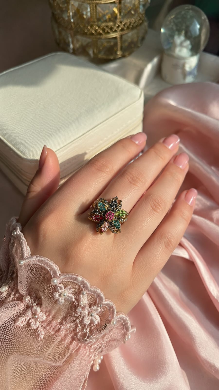 Royal Turkish Handcrafted Floral Gem Multi Stone Ring