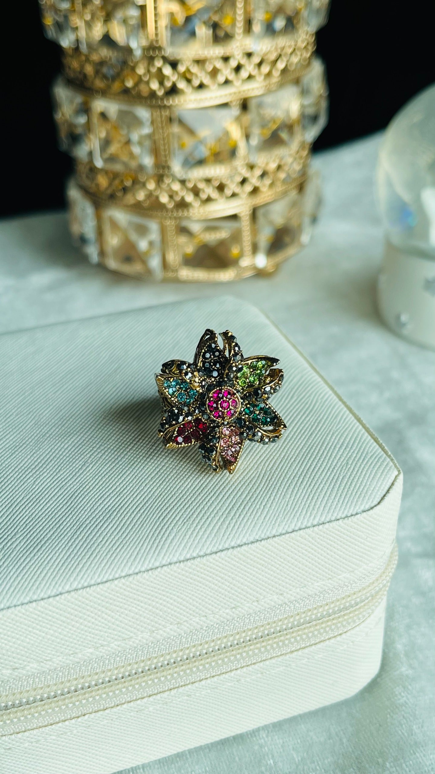 Royal Turkish Handcrafted Floral Gem Multi Stone Ring